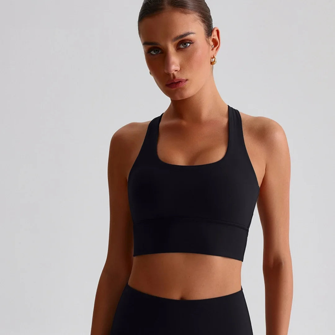 Solid Color Butter Cross Back Soft Push Up Gym Yoga Underwear Women Hollow back shoulder strap Fitness Tight sport Bra Top pad