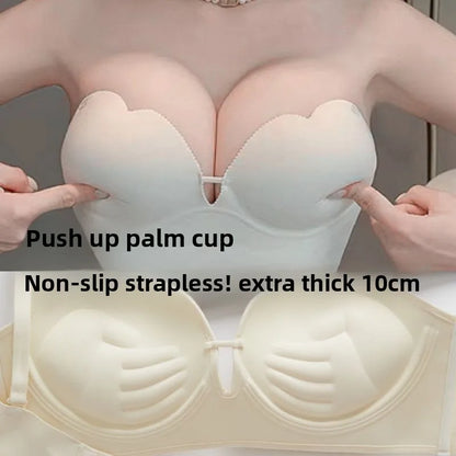 10cm Ultra Push Up Strapless Bra Anti-Slip Grip Palm Cup Lift No Wire Tube Top Bustier for Women Lift Support Wedding Lingerie