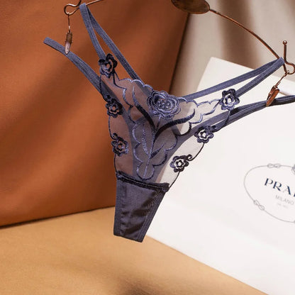 Sexy Embroidered Ladies Thong Sheer Mesh Strap Temptation Seamless Panties Women's Hot T-pants Personal Underwear G-string
