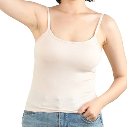Sexy Summer Sleeveless T-Shirt  Spaghetti Strap Cropped Tank Top with Built-in Bra Fashion Solid Color Sporty Camisole
