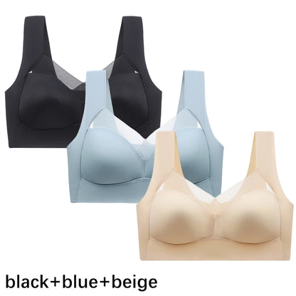 FallSweet 3PCS Plus Size Seamless Sport Bra for Woman Lace Wireless Bralette Shockproof Beautiful Back Bra Comfort Gym Underwear