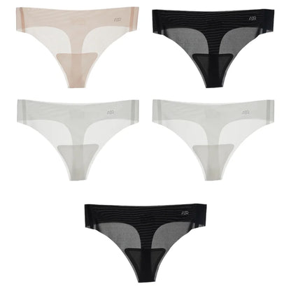 5Pcs Transparent Thong Panties Women Ultra-thin Sense Sexy Female Seamless Low-rise Solid Color T-pants Quick Drying Underwear