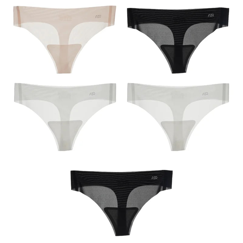 5Pcs Transparent Thong Panties Women Ultra-thin Sense Sexy Female Seamless Low-rise Solid Color T-pants Quick Drying Underwear