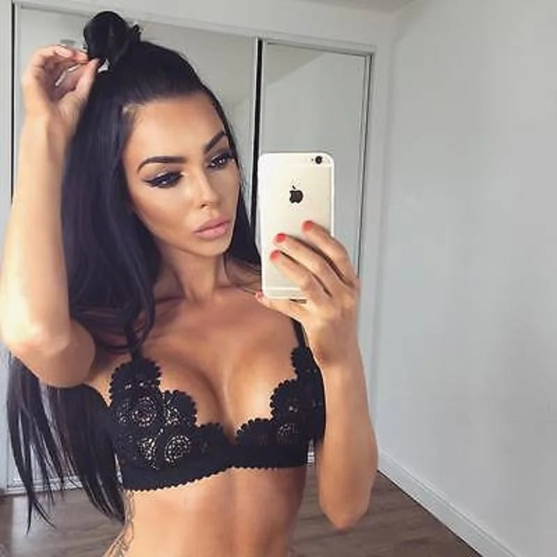 Sexy Women's Lace Floral Bralet Bra Bustier Adjusted Straps Crop Top Unpadded Plunge Bra Bralette