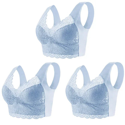 3pcs Ice Silk Seamless Lace Bra Top Support Underwear No Steel Ring Comfortable Large Size Bra Vest Bralette