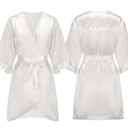Grass Green Bride Satin-Silk Robe Women Bridal Party Sister Team Mother Shower Gift Bridesmaid Wedding Short Robes with Ruffle