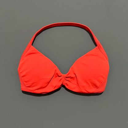 HISTELLO Impact Strappy Bra Gym Top Women High Support Thin Strap Halter Sports Seamless Bras Scrunch Push-up Workout Yoga Tanks