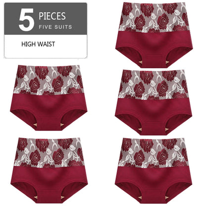 5Pcs Women Panties High Waist Body Shaper Underwear Print Girls Briefs Soft Sexy Underpants Breathable Cotton Female Lingerie