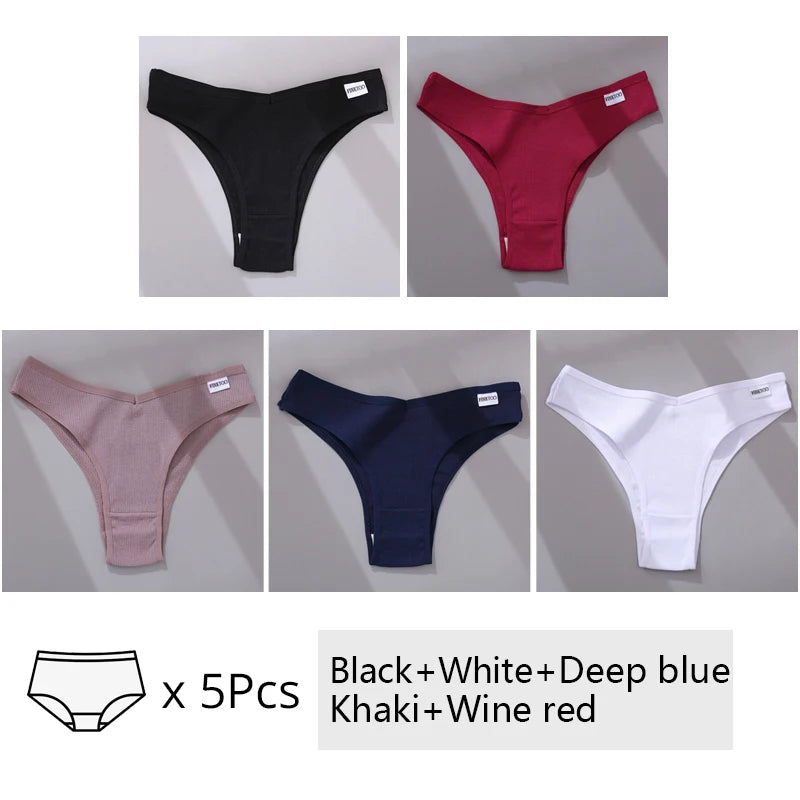 5Pcs/Set Women Cotton Brazilian Panties V Waist Female Underwear Comfortable Underwear Low Rise T-Back Bikini Girls Lingerie New