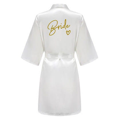 Wedding Party Team Bride Robe Kimono Satin Pajamas Bridesmaid Bathrobe With White Letters YE8171