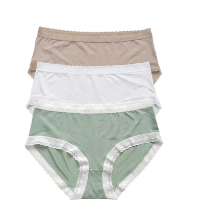 3Pcs/Set Low Rise Briefs Women Ice Silk Panties Breathable Seamless Underwear Solid Color Female Underpants Sexy Lingerie M-XL