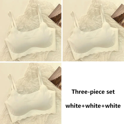 3pcs Ice Silk Bra Solid Color Women's Fashion Simple Skin Friendly Yoga Exercise Breathable Sleep Bra No Steel Rim Underwear