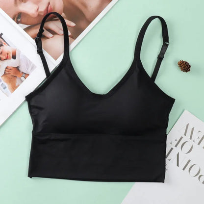 Women Bra Ice Silk Backless Open Back Tank Top Seamless Bralette U Type Low Back Bras Push Up Wirefree Underwear Sexy Sports