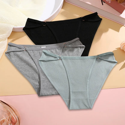 FINETOO 3PCS/SET Women Cotton Panties Women Sexy Low Rise Briefs Female Breathbale Underwear Button Design Pattern Soft Lingerie