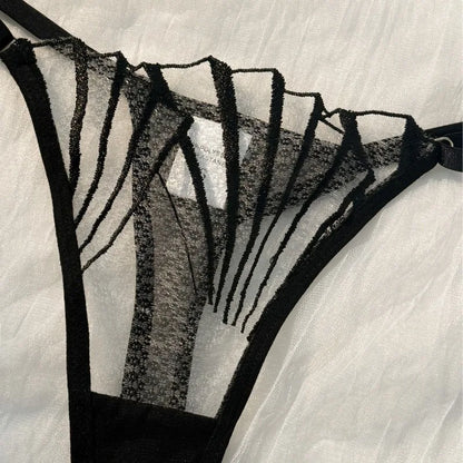 2pcs Women's Bra Set Sexy Lace Mesh Lingerie Set Ultra Thin Breathable Comfortable Lightweight Scallop Transparent Lingerie Set