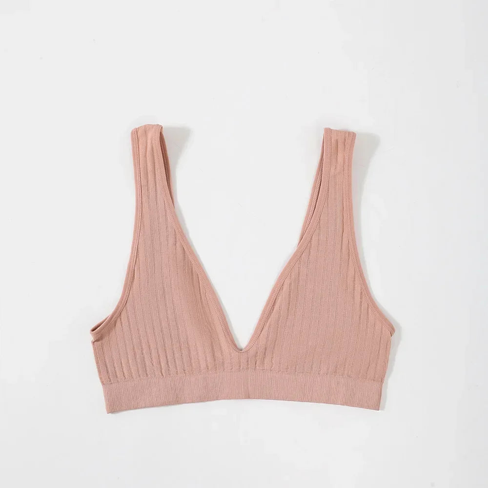 Sexy Seamless Bra Wire Free Brassiere Rib Bralette Women's Plunge Underwear Top Female Comfy Lingerie Small Breasts Intimates