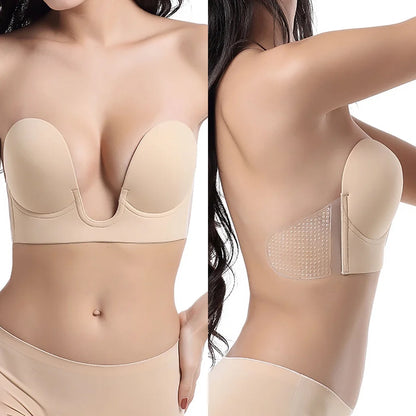 Strapless U Shaped Invisible Adhesive Plunge Silicone Bra Reusable Strapless Backless Breast Lifting Push Up Dress Underwear