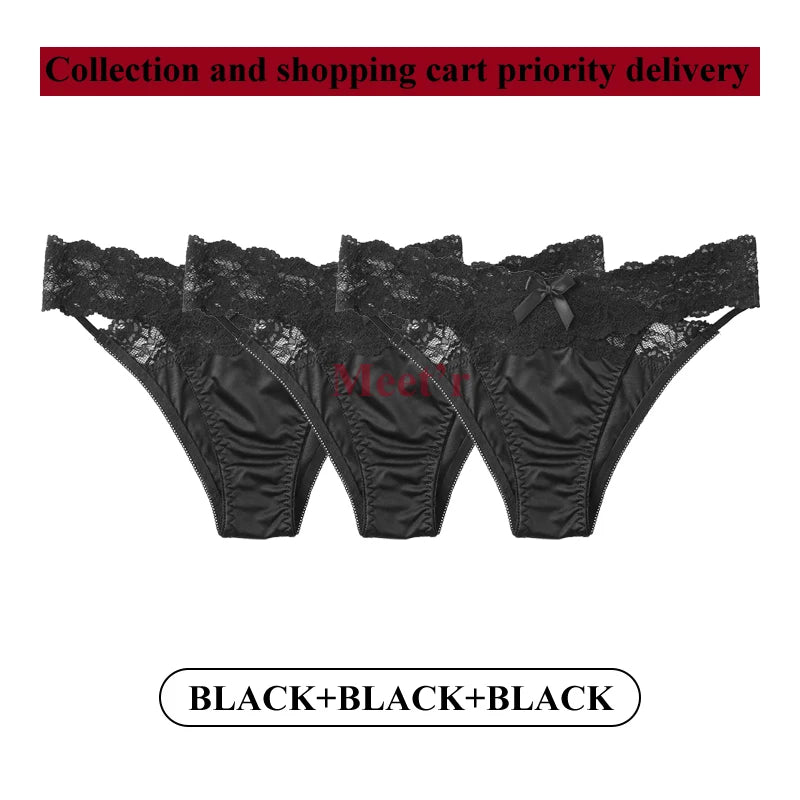 Meet'r 3Pcs/lot Women Sexy Lace Panties Low-waist Underwear Female G String Breathable Hollow out Lingerie Temptation Intimates