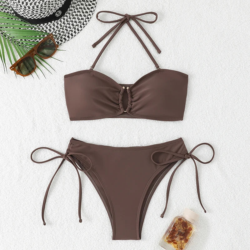 Sexy High Waist Bikini Beach Women's Swimsuit 2026 Two-piece Bathing Suit Woman Swimwear Bandeau Bikinis Sets Brazilian Biquini