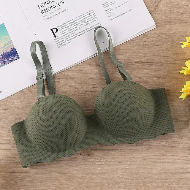 Thin One-piece Seamless Women's Bra Detachable Shoulder Straps Gathered Bralette Comfortable Without Steel Ring Sleep Brassiere