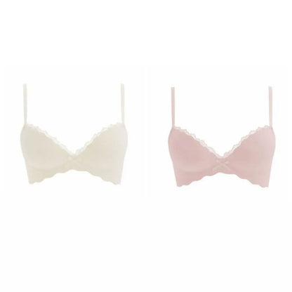 Solid Push Up Wireless Deep V Bra Shockproof Anti-sagging Lace Bowknot Bra Adjustable Lingerie Seamless Bra Girls