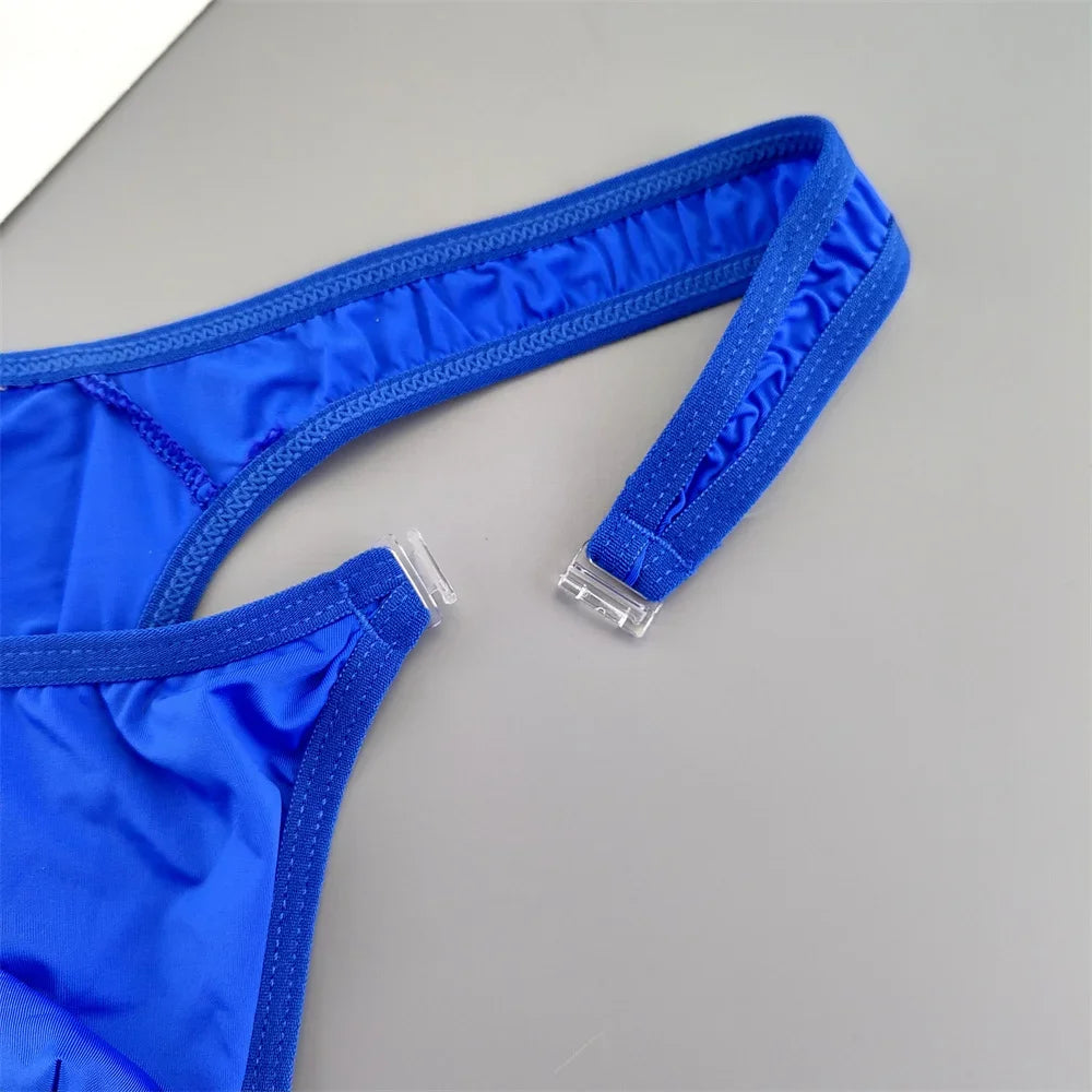Translucent Buckle Men Thong Nylon and Spandex Sexy U Convex Briefs G-string/Jocks/Tanga/T-back Gay Underwear