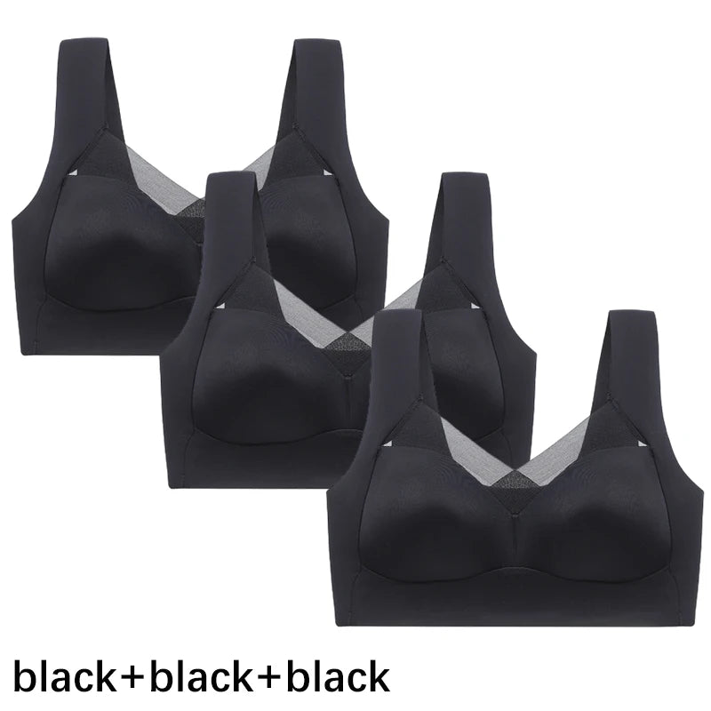 FallSweet 3PCS Plus Size Seamless Sport Bra for Woman Lace Wireless Bralette Shockproof Beautiful Back Bra Comfort Gym Underwear