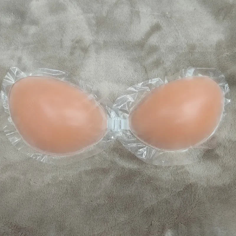 Self Adhesive Push Up Bra for Backless Dresses Invisible Sticky Silicone Bra Waterproof Reusable Thick Gel Cups Front Closure