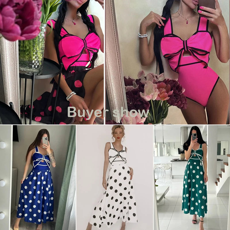 2025 New Bow Tie One Piece Swimsuit For Women Swimwear with Skirt Bathing Suit Monokini Beach Bodysuit Beach Wear
