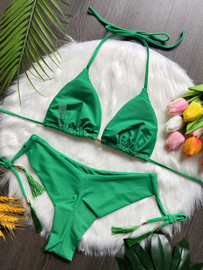 RUOTONSEPT Sexy Solid Color Bandage Bikinis Set Women's Swimsuit Two-piece Triangle Swimwear Bathing Suit Brazilian Biquinis