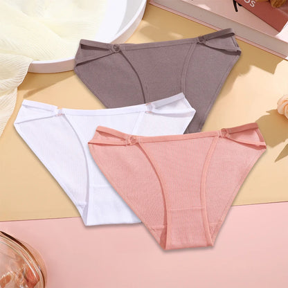 FINETOO 3PCS/SET Women Cotton Panties Women Sexy Low Rise Briefs Female Breathbale Underwear Button Design Pattern Soft Lingerie
