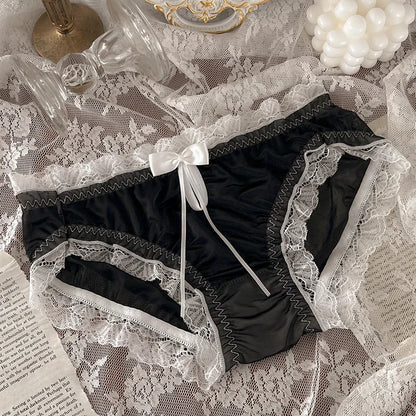 Luxury Satin Transparent High Elasticity Sexy Mesh Lace Hollow Bow Underwear Cute Lovely Sweety Smooth Soft Panties Breathable