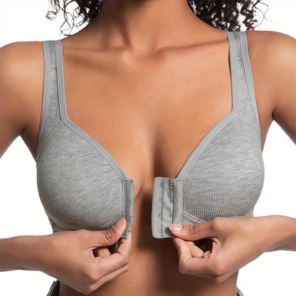 Women's Bra Pure Cotton Front Button Bra Anti Sagging No Steel Ring Comfortable Fabric Middle-aged Elderly Mothers' Underwear