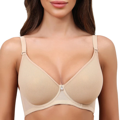 Sheroine Plus Size Women's Bra Full Coverage Ultra-thin Mesh Supportive Plunge T-Shirt Push Up Lift Everyday Lightly Lined Bras