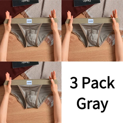 3pcs【LORIEN CREST】Luxury Men's Satin-like Ice Silk Briefs High Elastic Ultra Soft Breathable Antibacterial Comfortable Underwear