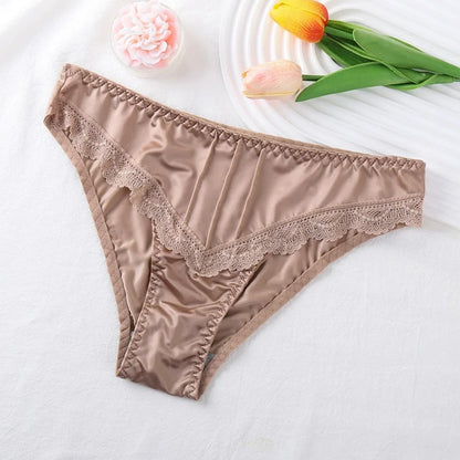 Lace Women Underpants Elegant Floral Lace Trim Low-waist Women's Panties for Daily Wear Honeymoon Wedding Night Silky