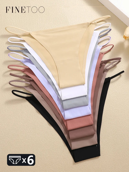 FINETOO 6Pcs Seamless Ice Silk Underwear for Women Sexy Thin Strap Briefs Girls Low Waist Breathable Panties No Trace Lingerie