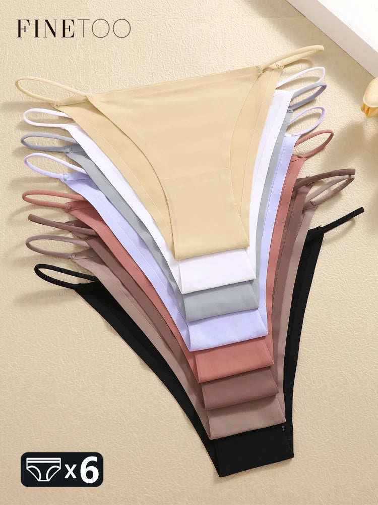 FINETOO 6Pcs Seamless Ice Silk Underwear for Women Sexy Thin Strap Briefs Girls Low Waist Breathable Panties No Trace Lingerie