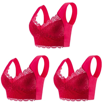 3pcs Ice Silk Seamless Lace Bra Top Support Underwear No Steel Ring Comfortable Large Size Bra Vest Bralette