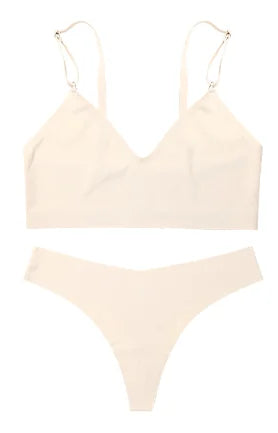 Hot Sale Ladies' V-Neck Style Wire-Free Seamless Underwear Set With Briefs Women Underwear Bras And Panties Set