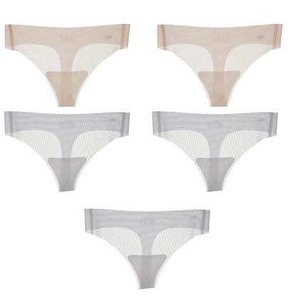 5Pcs Transparent Thong Panties Women Ultra-thin Sense Sexy Female Seamless Low-rise Solid Color T-pants Quick Drying Underwear