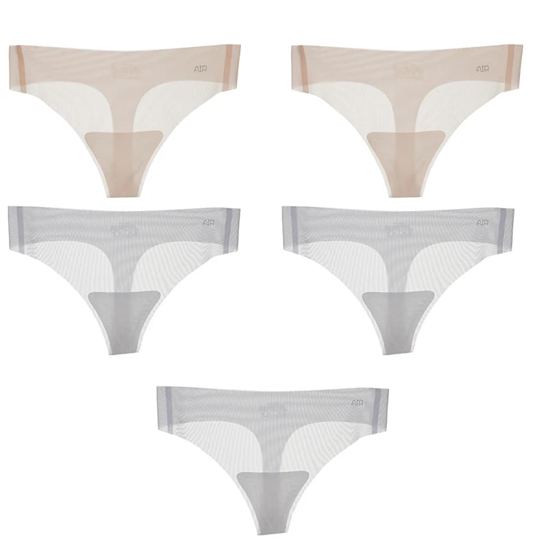 5Pcs Transparent Thong Panties Women Ultra-thin Sense Sexy Female Seamless Low-rise Solid Color T-pants Quick Drying Underwear