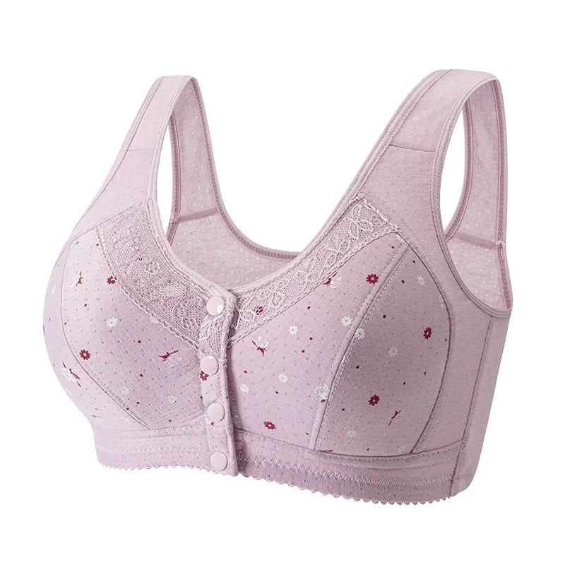 2025 New Confortable Bra Cotton Women Wire Free Bras Push Up Front Closure Underwear Female Everyday Lingerie Large Bust 50BCD