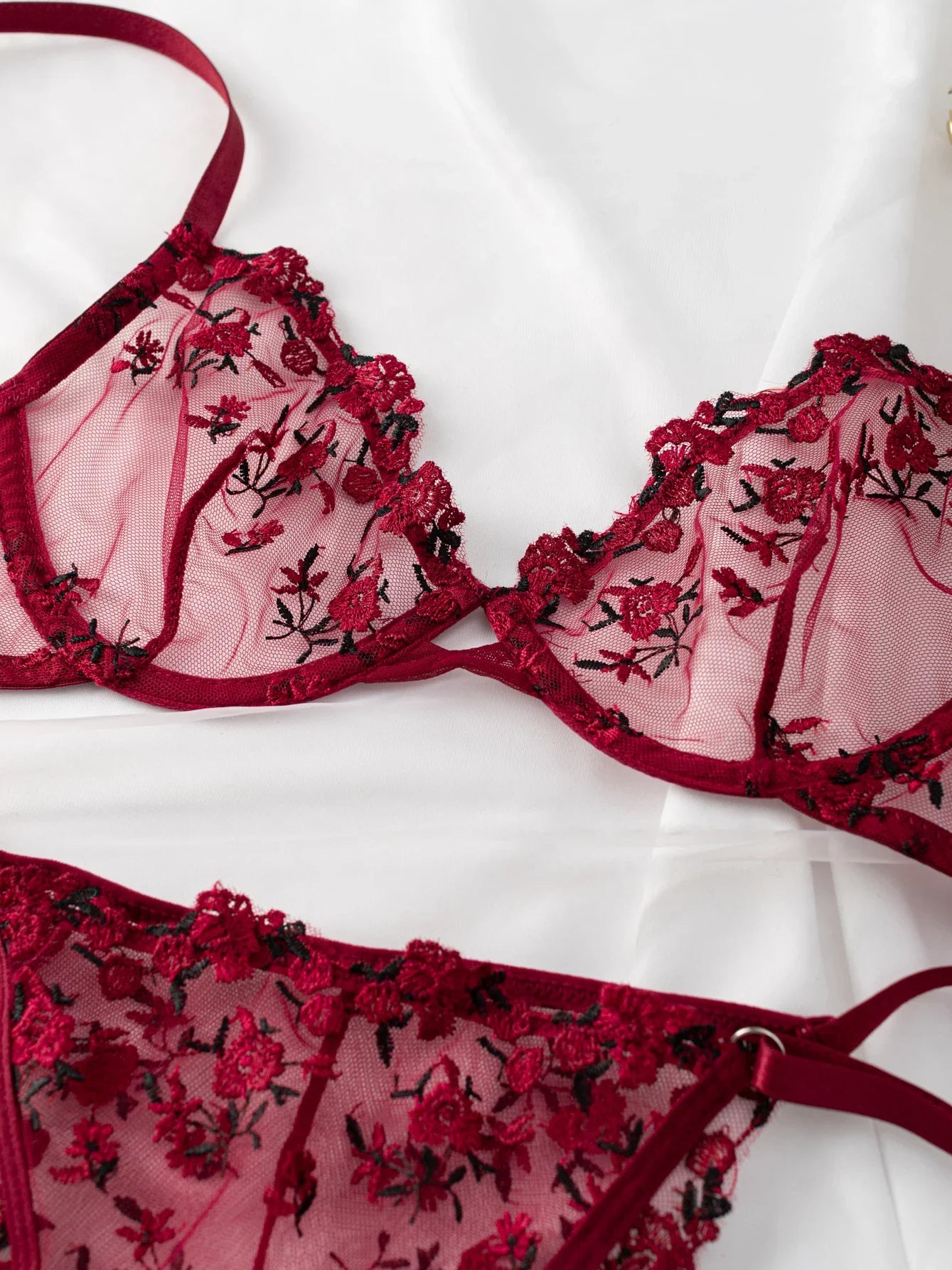 2-Piece Lace Bra Set Women Floral Embroidery Underwear Set Transparent Pink Panty Set 2023 Lingerie Set for Women