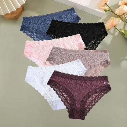 6PCS/Set Women Sexy Lace Panties Low Waist Briefs Hollow Out Comfortable Breathable Lingerie Floral Embroidery Ladies Underpants