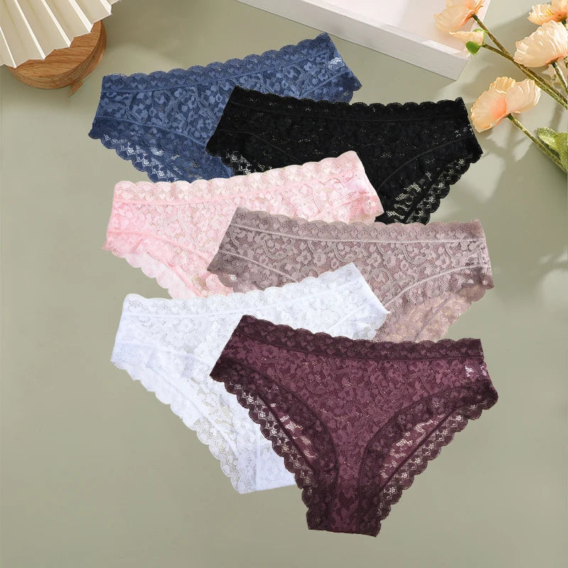 6PCS/Set Women Sexy Lace Panties Low Waist Briefs Hollow Out Comfortable Breathable Lingerie Floral Embroidery Ladies Underpants