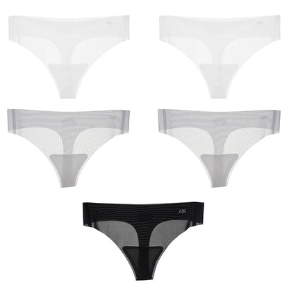 5Pcs Transparent Thong Panties Women Ultra-thin Sense Sexy Female Seamless Low-rise Solid Color T-pants Quick Drying Underwear