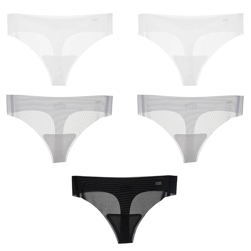 5Pcs Transparent Thong Panties Women Ultra-thin Sense Sexy Female Seamless Low-rise Solid Color T-pants Quick Drying Underwear
