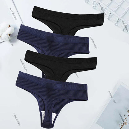 4Pcs Women's Panties Fashion Striped Thongs Soft Cotton Underwear Ladies Sexy Lingeries Sports Breathable G-Strings Cozy T-Back