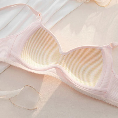 Full Cotton No Steel Ring Bra for Women Summer Breathable Light Color Plus Size Bras Girls Gathered Chest Lift Fashion Underwear